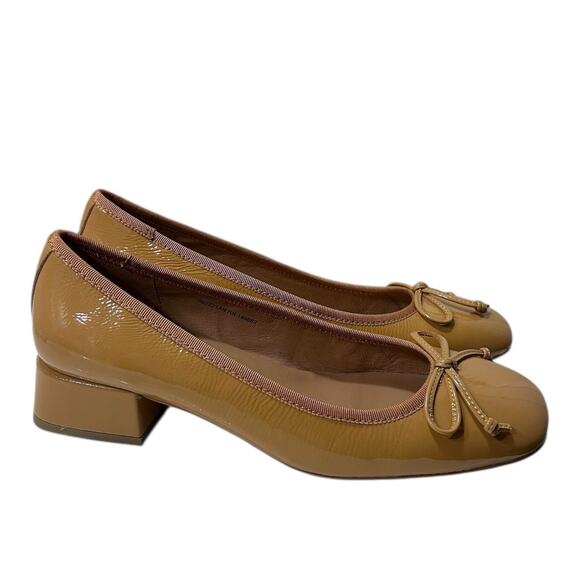 BiBi Lou Suzy Heeled Ballet Pump Women's 39/9 Bow Camel Tan Patent Leather NEW - Picture 3 of 7